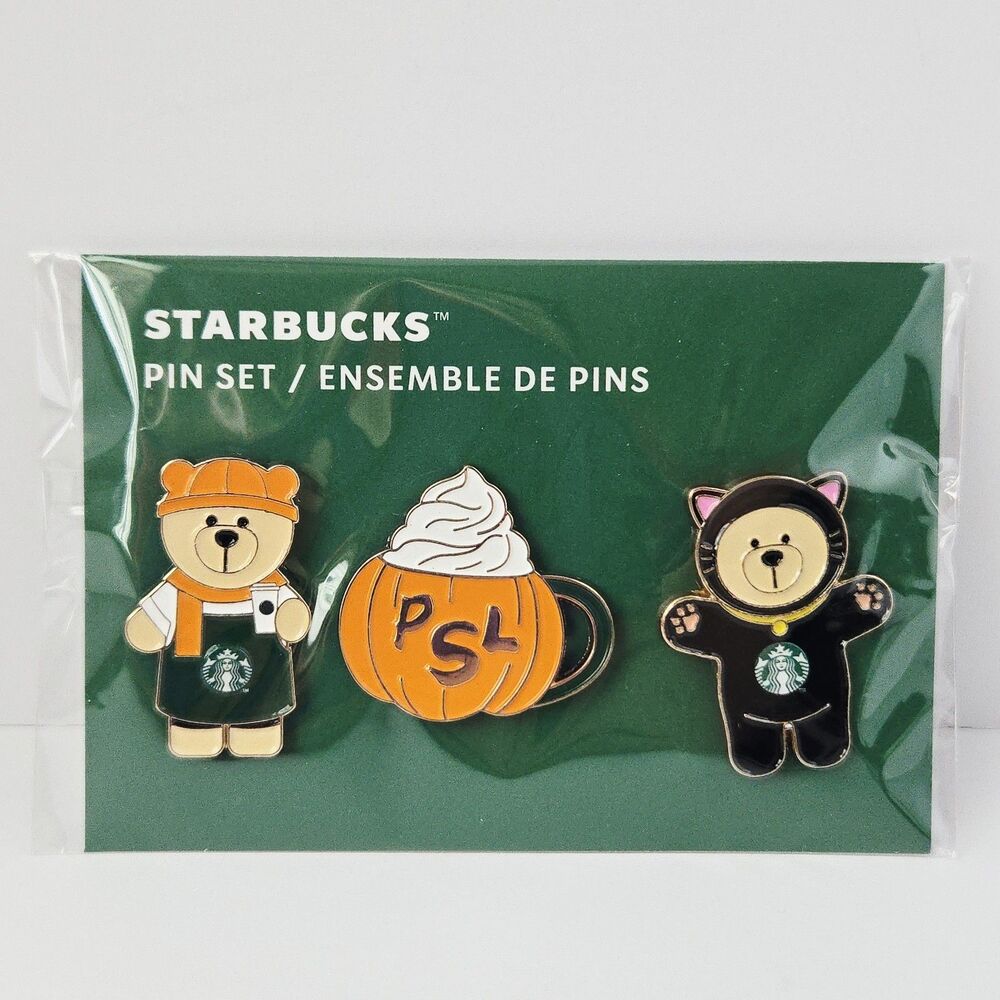 Starbucks PSL Set of 3 Pins 2026 Autumn Bearista Pumpkin Cat Europe Exclusive